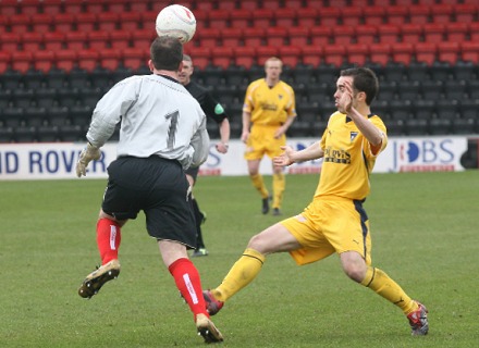 Airdrie United keeper Stephen Robertson well out of his box