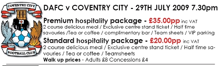 Coventry City Friendly Match Hospitality