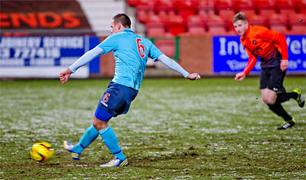 Stephen Husband converts penalty v Dundee United