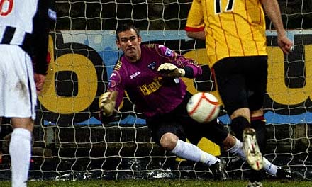 Paul Gallacher saves Ross Forbes penalty