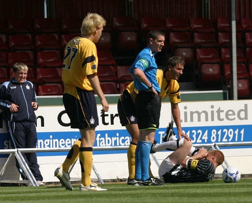 Greg Shields injured at Falkirk 5th August 2006